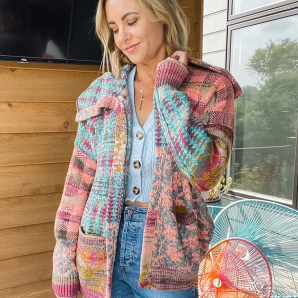 DAILY PRACTICE Multi-Color Collared Cardigan - Picture 1 of 3